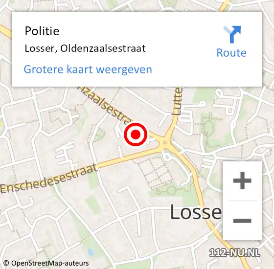 Locatie op kaart van de 112 melding: Politie Losser, Oldenzaalsestraat op 14 juni 2024 22:38