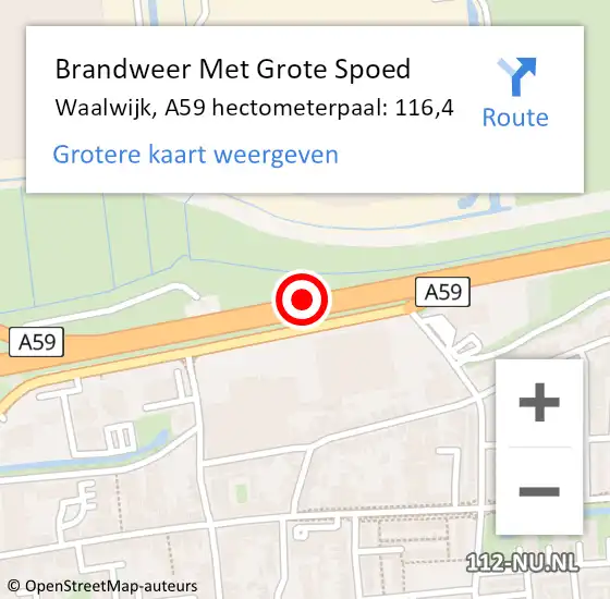 Locatie op kaart van de 112 melding: Brandweer Met Grote Spoed Naar Waalwijk, A59 hectometerpaal: 116,4 op 14 juni 2024 23:02