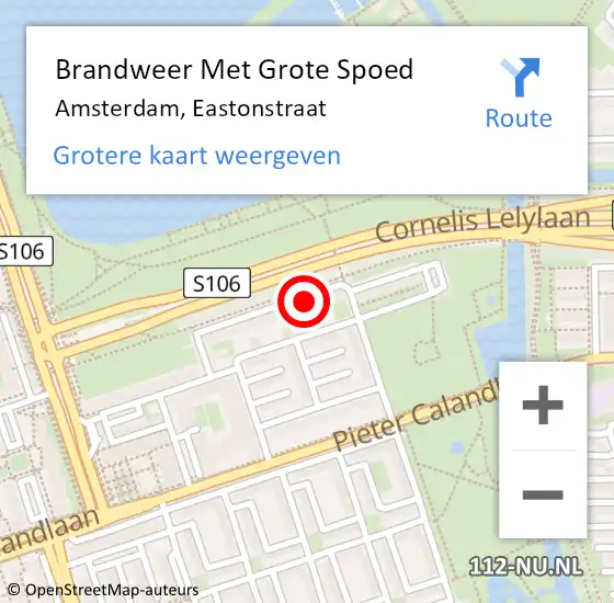 Locatie op kaart van de 112 melding: Brandweer Met Grote Spoed Naar Amsterdam, Eastonstraat op 14 juni 2024 23:15