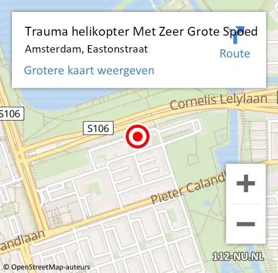 Locatie op kaart van de 112 melding: Trauma helikopter Met Zeer Grote Spoed Naar Amsterdam, Eastonstraat op 14 juni 2024 23:15