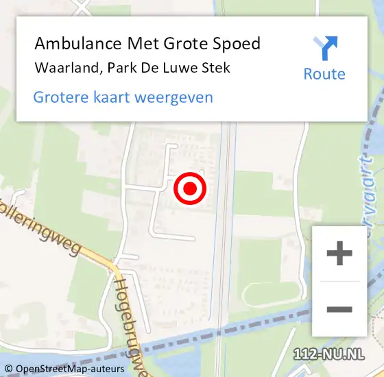 Locatie op kaart van de 112 melding: Ambulance Met Grote Spoed Naar Waarland, Park De Luwe Stek op 14 juni 2024 23:21