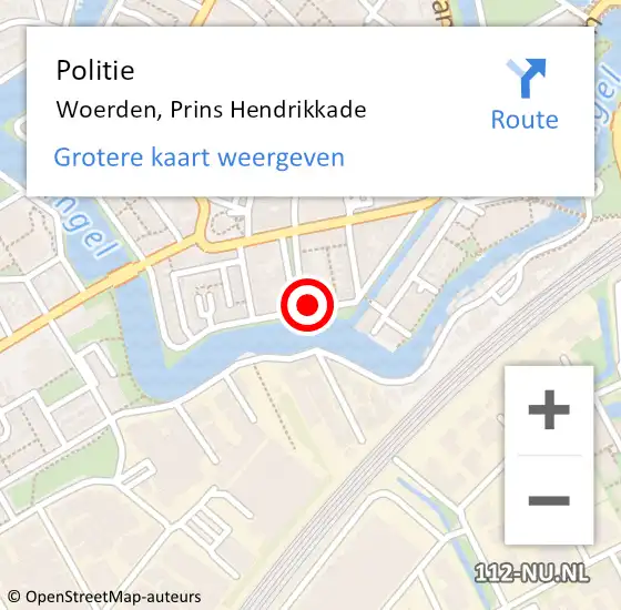 Locatie op kaart van de 112 melding: Politie Woerden, Prins Hendrikkade op 14 juni 2024 23:31