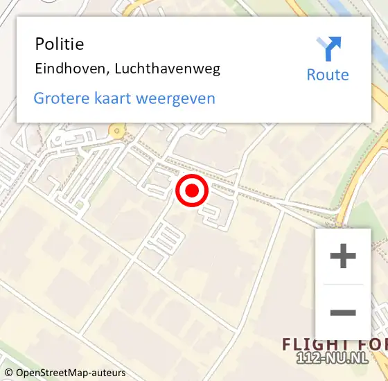 Locatie op kaart van de 112 melding: Politie Eindhoven, Luchthavenweg op 14 juni 2024 23:33