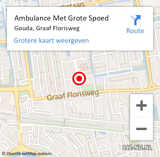 Locatie op kaart van de 112 melding: Ambulance Met Grote Spoed Naar Gouda, Graaf Florisweg op 14 juni 2024 23:37