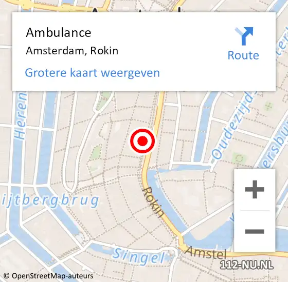 Locatie op kaart van de 112 melding: Ambulance Amsterdam, Rokin op 14 juni 2024 23:39