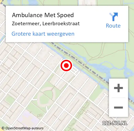 Locatie op kaart van de 112 melding: Ambulance Met Spoed Naar Zoetermeer, Leerbroekstraat op 15 juni 2024 00:01