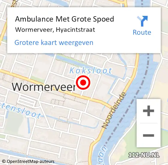 Locatie op kaart van de 112 melding: Ambulance Met Grote Spoed Naar Wormerveer, Hyacintstraat op 15 juni 2024 00:02