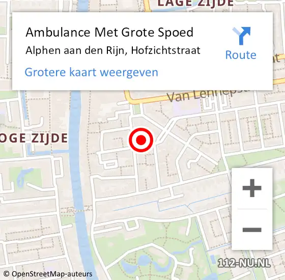 Locatie op kaart van de 112 melding: Ambulance Met Grote Spoed Naar Alphen aan den Rijn, Hofzichtstraat op 15 juni 2024 00:06