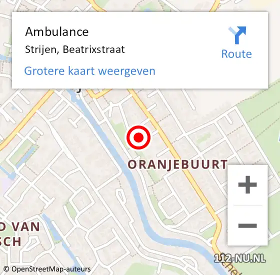 Locatie op kaart van de 112 melding: Ambulance Strijen, Beatrixstraat op 9 oktober 2014 14:00