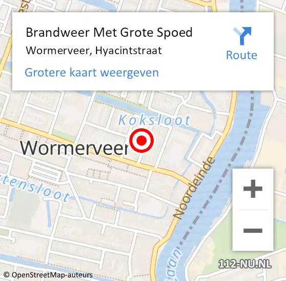 Locatie op kaart van de 112 melding: Brandweer Met Grote Spoed Naar Wormerveer, Hyacintstraat op 15 juni 2024 00:14