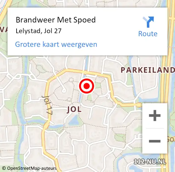 Locatie op kaart van de 112 melding: Brandweer Met Spoed Naar Lelystad, Jol 27 op 15 juni 2024 00:23