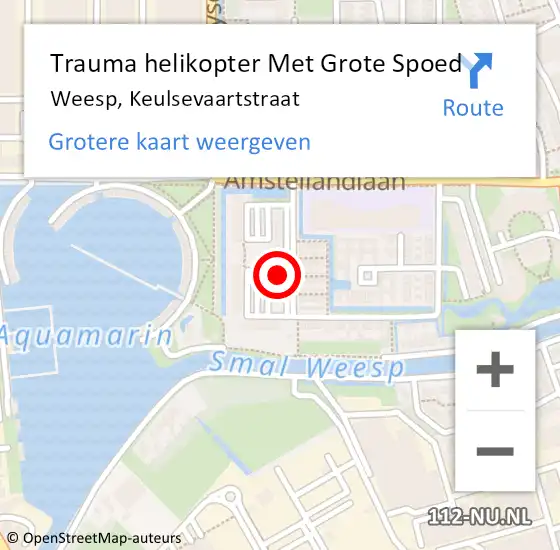 Locatie op kaart van de 112 melding: Trauma helikopter Met Grote Spoed Naar Weesp, Keulsevaartstraat op 15 juni 2024 00:28