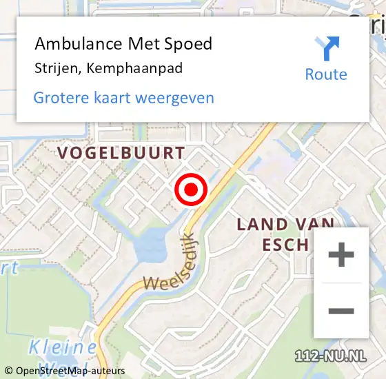 Locatie op kaart van de 112 melding: Ambulance Met Spoed Naar Strijen, Kemphaanpad op 15 juni 2024 00:57