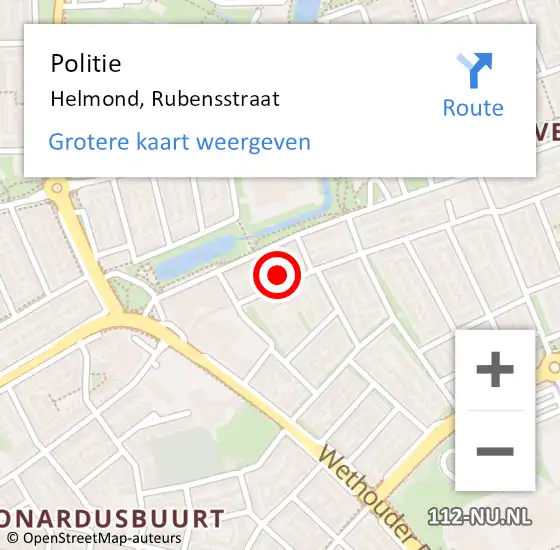 Locatie op kaart van de 112 melding: Politie Helmond, Rubensstraat op 15 juni 2024 01:12