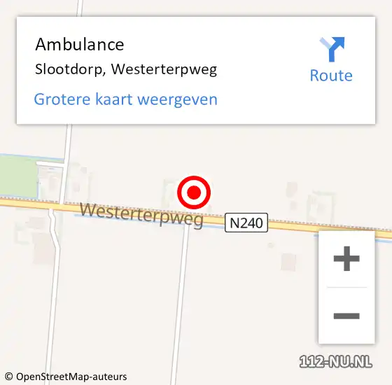 Locatie op kaart van de 112 melding: Ambulance Slootdorp, Westerterpweg op 15 juni 2024 01:56