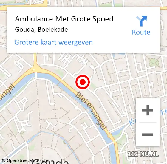 Locatie op kaart van de 112 melding: Ambulance Met Grote Spoed Naar Gouda, Boelekade op 15 juni 2024 03:57