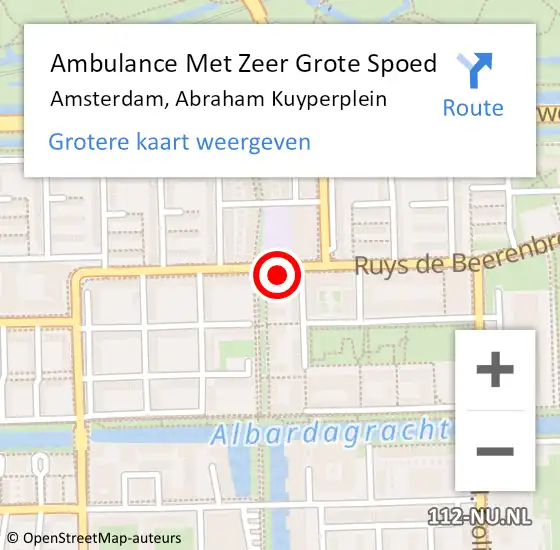 Locatie op kaart van de 112 melding: Ambulance Met Zeer Grote Spoed Naar Amsterdam, Abraham Kuyperplein op 15 juni 2024 04:11