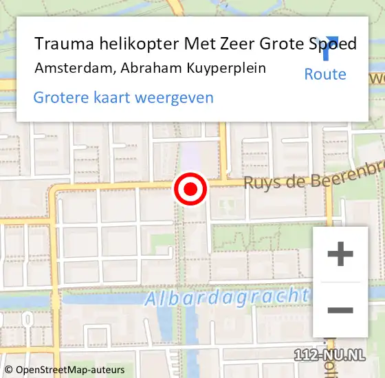 Locatie op kaart van de 112 melding: Trauma helikopter Met Zeer Grote Spoed Naar Amsterdam, Abraham Kuyperplein op 15 juni 2024 04:11