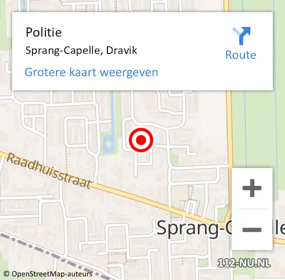 Locatie op kaart van de 112 melding: Politie Sprang-Capelle, Dravik op 15 juni 2024 04:26