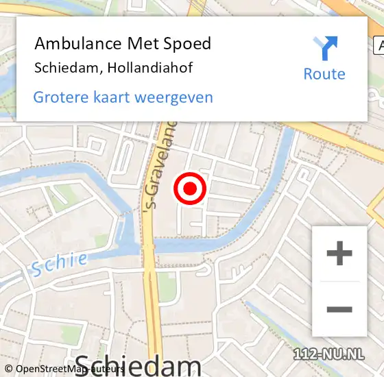 Locatie op kaart van de 112 melding: Ambulance Met Spoed Naar Schiedam, Hollandiahof op 15 juni 2024 04:37