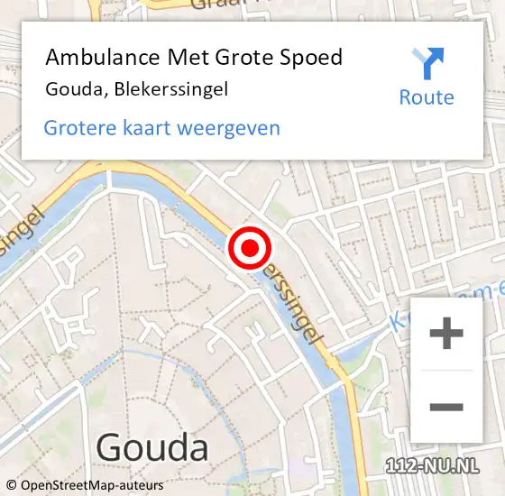 Locatie op kaart van de 112 melding: Ambulance Met Grote Spoed Naar Gouda, Blekerssingel op 15 juni 2024 05:17