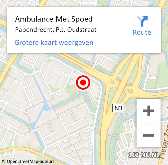 Locatie op kaart van de 112 melding: Ambulance Met Spoed Naar Papendrecht, P.J. Oudstraat op 15 juni 2024 07:35