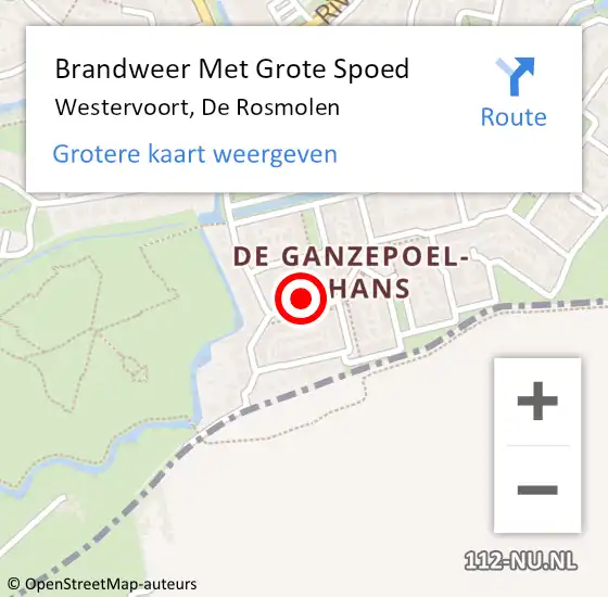 Locatie op kaart van de 112 melding: Brandweer Met Grote Spoed Naar Westervoort, De Rosmolen op 15 juni 2024 07:36