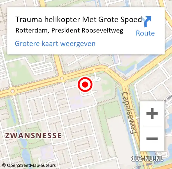 Locatie op kaart van de 112 melding: Trauma helikopter Met Grote Spoed Naar Rotterdam, President Rooseveltweg op 15 juni 2024 08:29