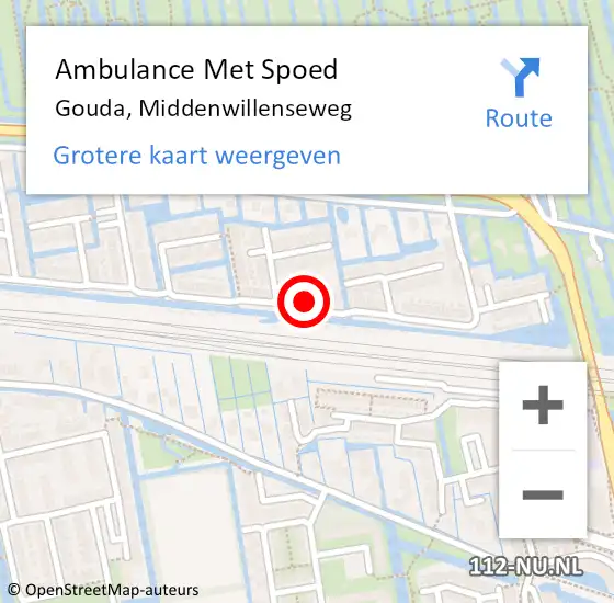 Locatie op kaart van de 112 melding: Ambulance Met Spoed Naar Gouda, Middenwillenseweg op 15 juni 2024 08:45