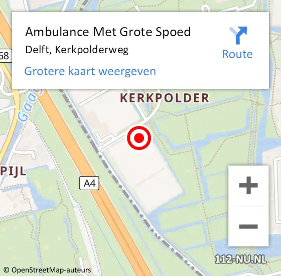 Locatie op kaart van de 112 melding: Ambulance Met Grote Spoed Naar Delft, Kerkpolderweg op 15 juni 2024 08:49