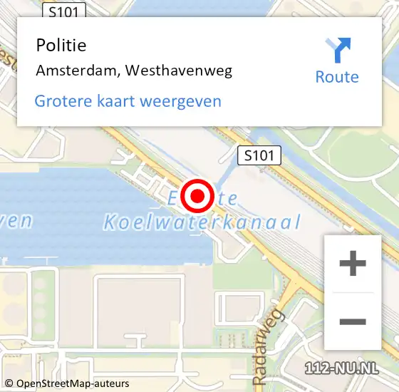 Locatie op kaart van de 112 melding: Politie Amsterdam, Westhavenweg op 9 oktober 2014 14:21