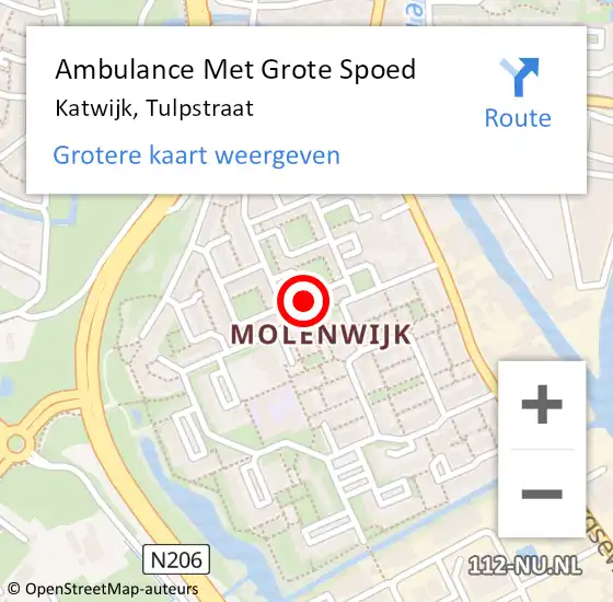 Locatie op kaart van de 112 melding: Ambulance Met Grote Spoed Naar Katwijk, Tulpstraat op 15 juni 2024 09:21