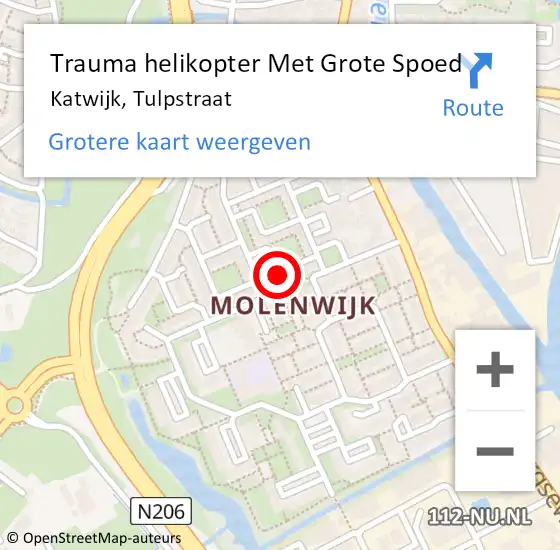 Locatie op kaart van de 112 melding: Trauma helikopter Met Grote Spoed Naar Katwijk, Tulpstraat op 15 juni 2024 09:26