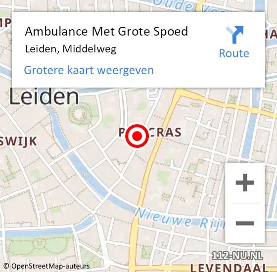 Locatie op kaart van de 112 melding: Ambulance Met Grote Spoed Naar Leiden, Middelweg op 15 juni 2024 09:26