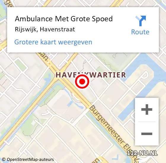 Locatie op kaart van de 112 melding: Ambulance Met Grote Spoed Naar Rijswijk, Havenstraat op 15 juni 2024 09:46