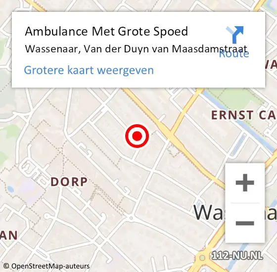 Locatie op kaart van de 112 melding: Ambulance Met Grote Spoed Naar Wassenaar, Van der Duyn van Maasdamstraat op 15 juni 2024 10:03