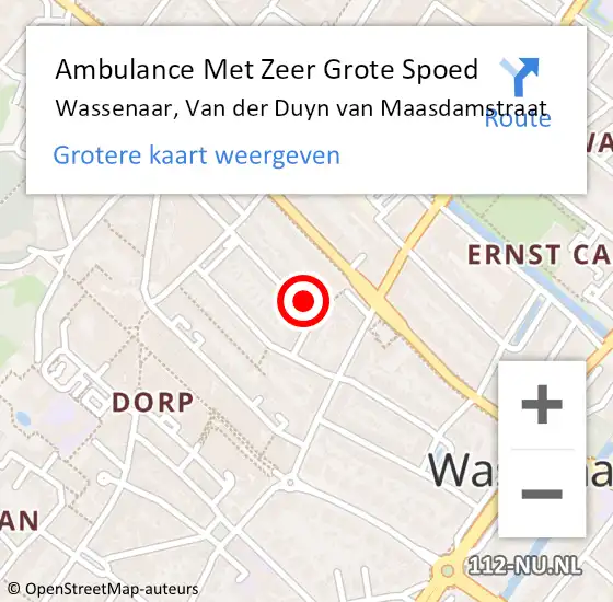 Locatie op kaart van de 112 melding: Ambulance Met Zeer Grote Spoed Naar Wassenaar, Van der Duyn van Maasdamstraat op 15 juni 2024 10:03