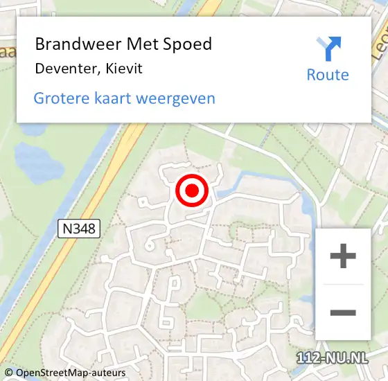 Locatie op kaart van de 112 melding: Brandweer Met Spoed Naar Deventer, Kievit op 15 juni 2024 10:36