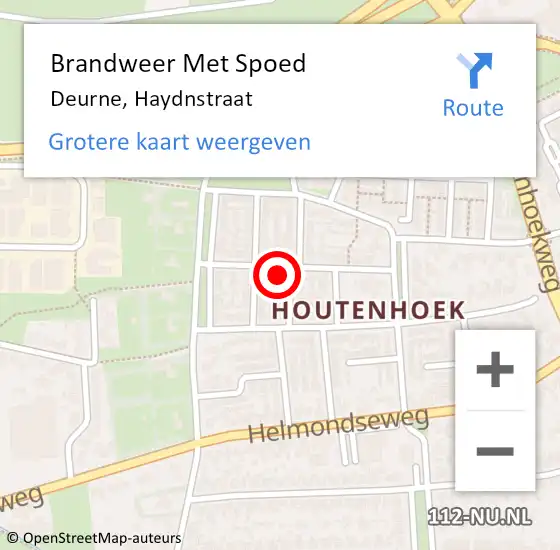 Locatie op kaart van de 112 melding: Brandweer Met Spoed Naar Deurne, Haydnstraat op 15 juni 2024 10:56