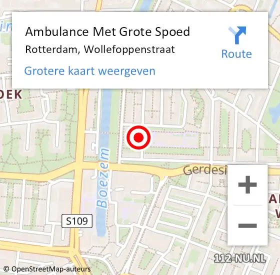 Locatie op kaart van de 112 melding: Ambulance Met Grote Spoed Naar Rotterdam, Wollefoppenstraat op 15 juni 2024 10:58