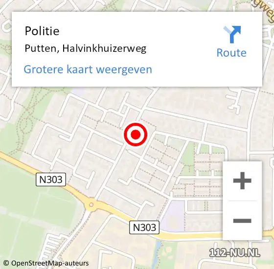 Locatie op kaart van de 112 melding: Politie Putten, Halvinkhuizerweg op 15 juni 2024 11:06