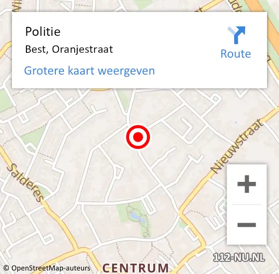 Locatie op kaart van de 112 melding: Politie Best, Oranjestraat op 15 juni 2024 11:14