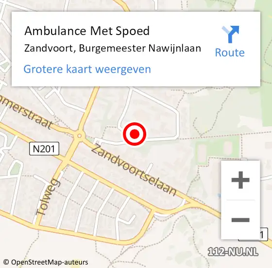 Locatie op kaart van de 112 melding: Ambulance Met Spoed Naar Zandvoort, Burgemeester Nawijnlaan op 15 juni 2024 11:19