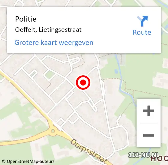 Locatie op kaart van de 112 melding: Politie Oeffelt, Lietingsestraat op 15 juni 2024 11:20