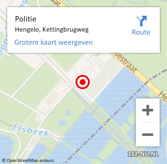 Locatie op kaart van de 112 melding: Politie Hengelo, Kettingbrugweg op 15 juni 2024 11:29