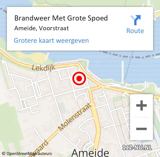 Locatie op kaart van de 112 melding: Brandweer Met Grote Spoed Naar Ameide, Voorstraat op 15 juni 2024 11:45