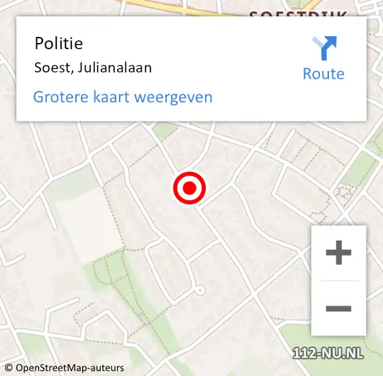 Locatie op kaart van de 112 melding: Politie Soest, Julianalaan op 15 juni 2024 11:48