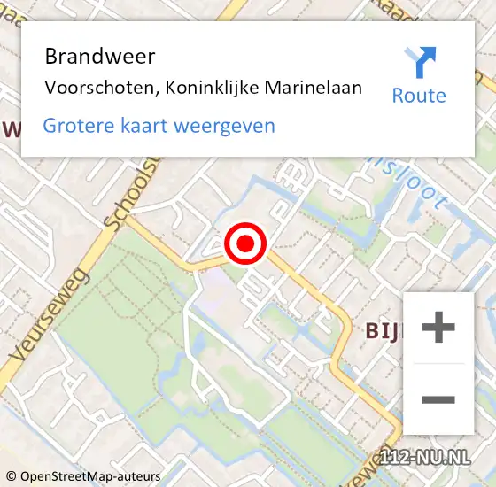 Locatie op kaart van de 112 melding: Brandweer Voorschoten, Koninklijke Marinelaan op 15 juni 2024 12:00