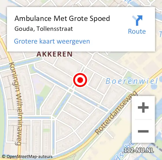 Locatie op kaart van de 112 melding: Ambulance Met Grote Spoed Naar Gouda, Tollensstraat op 15 juni 2024 12:09