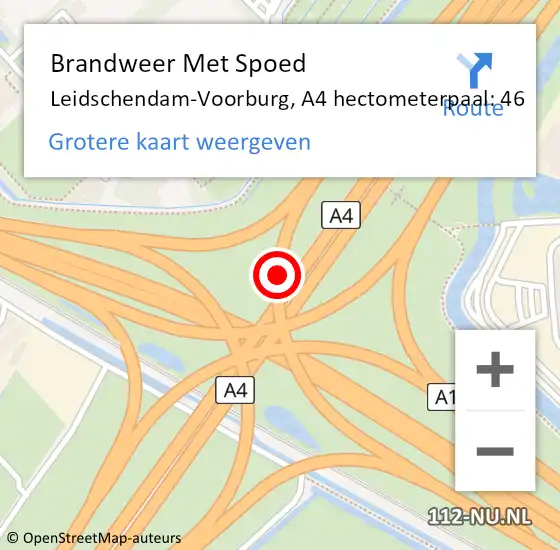 Locatie op kaart van de 112 melding: Brandweer Met Spoed Naar Leidschendam-Voorburg, A4 hectometerpaal: 46 op 15 juni 2024 12:11